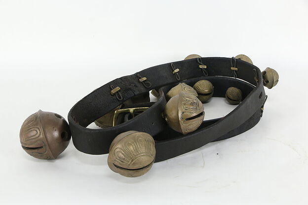 Victorian Style Antique 14 Sleigh Bells Set Size 1-15, Leather Harness #36267 photo
