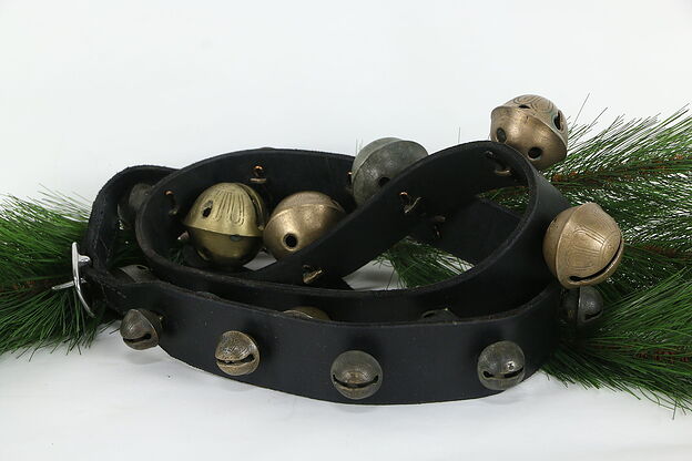 Victorian Antique 19 Sleigh Bells Set Size 1-13, Leather Harness #36270 photo