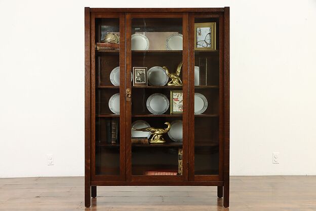 Arts & Crafts Mission Oak Antique China Cabinet or Craftsman Bookcase #35071 photo