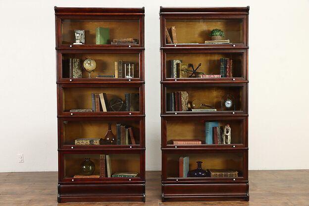 Pair of 5 Stack Antique Lawyer Office Bookcases, All Original, Macey #36115 photo
