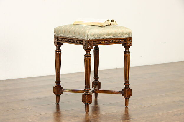 Louis XVI French Style Antique Carved Maple Bench or Stool #37080 photo
