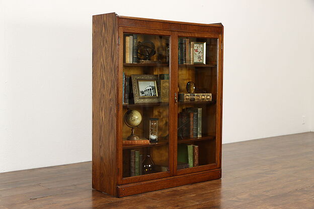 Oak Antique Office or Library Bookcase, Wavy Glass Doors, Grand Rapids #34995 photo