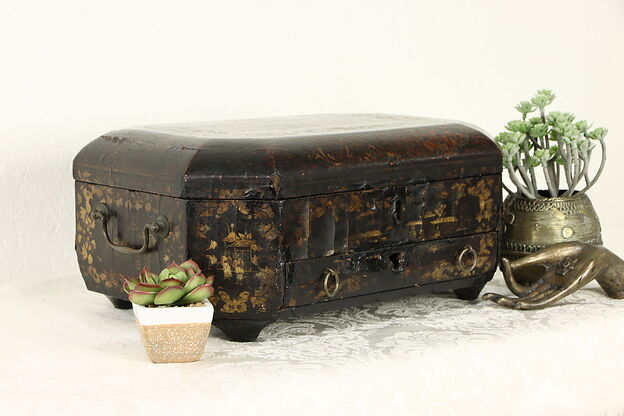 Hand Painted Antique Japanese Lacquer Calligraphy Writing Box #36510 photo