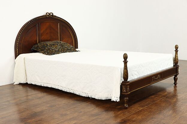 French Antique Carved Mahogany & Rosewood Bed, Full or Double Size #36192 photo