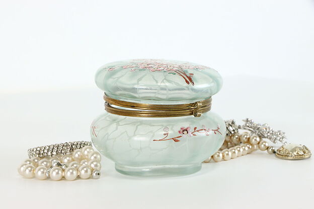 Victorian Dresser, Jewelry or Keepsake Boudoir Jar, Hand Painted Flowers #38339 photo