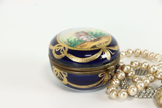 Victorian Vintage Cobalt Dresser, Trinket, Jewelry Box, Boudoir Jar #38341 photo