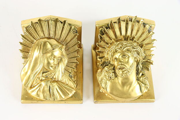 Pair of Antique Mary Madonna & Jesus Gold Bookends, Aronson 1922 #38822 photo
