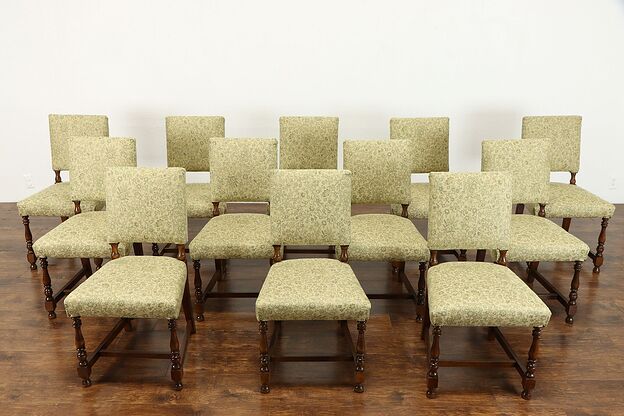 Set of 12 Traditional Italian Vintage Dining Chairs with New Upholstery #38347 photo