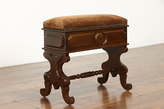 Victorian Antique Carved Walnut Slipper Bench With Storage Compartment  #39120 photo