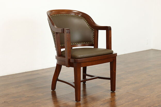 Traditional Antique Walnut Banker, Office or Desk Chair, New Leather #37597 photo