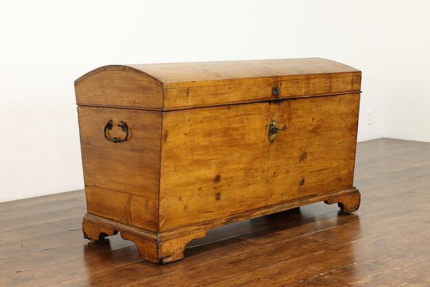 Farmhouse Country Pine Antique 1840s Immigrant Trunk or Blanket Chest #40002 photo