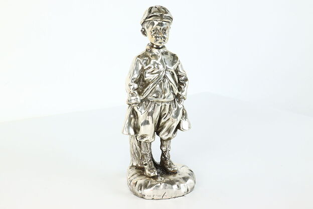 Vintage Silverplate Statue Victorian Boy Sculpture D'Argenta #39850 photo