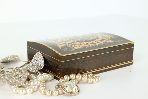 Marquetry Mahogany Vintage Jewelry Chest or Keepsake Box #38952 photo