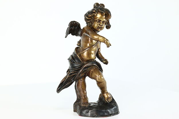 Bronze Vintage Patinated Sculpture of Cupid Cherub with Arrow Quiver #39851 photo