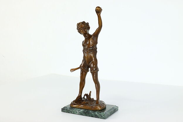 Art Nouveau Antique Bronze Sculpture of Boy Playing Cricket, Iffland #39842 photo
