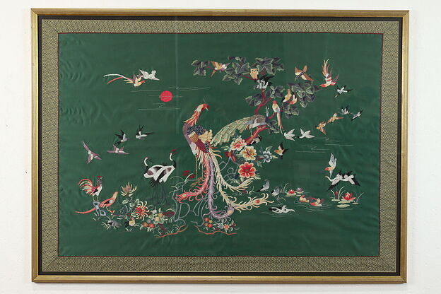 Chinese Vintage Framed Silk Embroidery Exotic Birds Scene 48.5" #39746 photo
