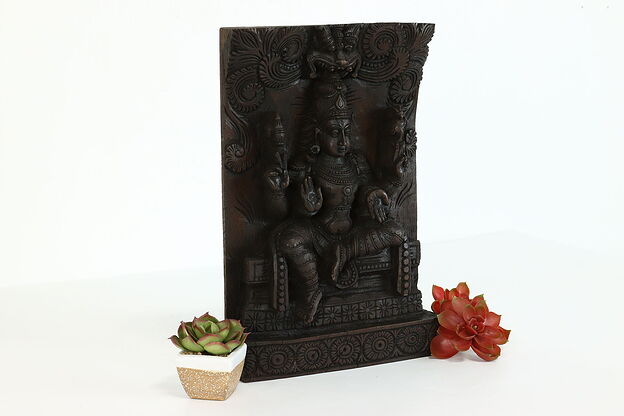 Indian Vintage Hand Carved Mahogany Sculpture of Lord Shiva on Throne #39620 photo