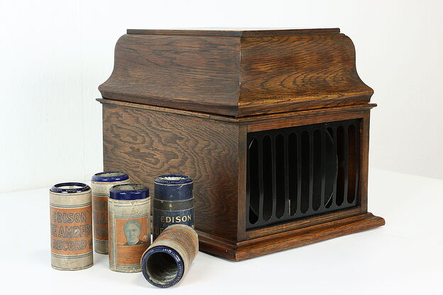 Tabletop Antique Oak Edison Amberola 30 Cylinder Phonograph, Six Records #40045 photo