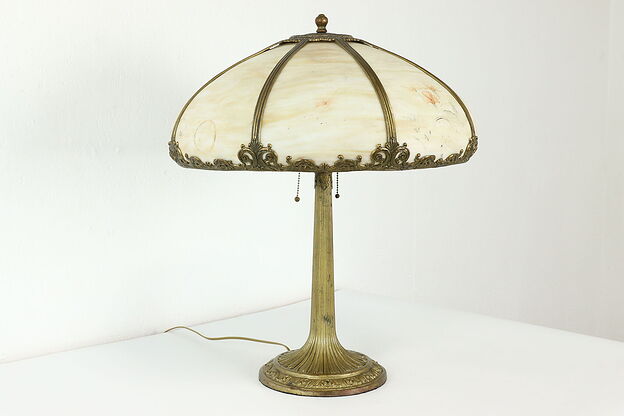 Neoclassical 8 Panel Stained Glass Shade Antique Office or Library Lamp #39622 photo