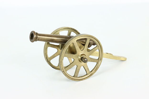 Industrial Vintage Miniature Bronze Cannon Sculpture, Brass Carriage  #40480 photo
