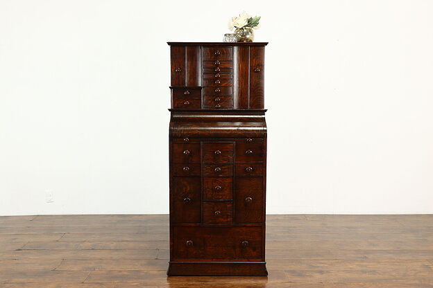 Oak Antique 27 Drawer Dental Cabinet, Dentist, Jewelry, Collector Chest  #40051 photo