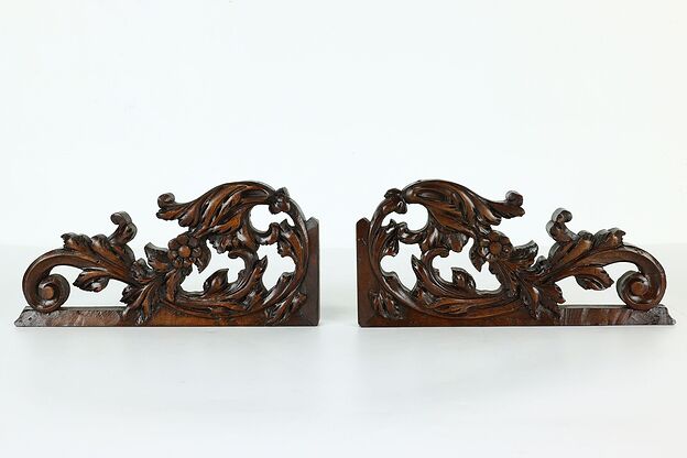 Pair of Renaissance Antique Architectural Salvage Walnut Crests #40555 photo