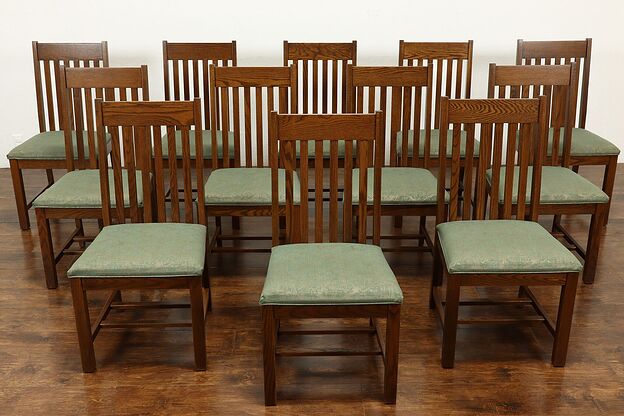 Set of 12 Vintage Craftsman Mission Oak Dining or Office Chairs Buckstaff #39758 photo