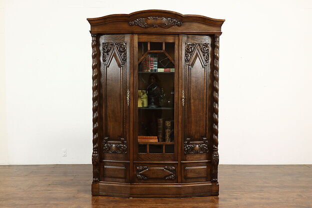 Renaissance Carved German Antique Oak China Cabinet or Office Bookcase #40282 photo