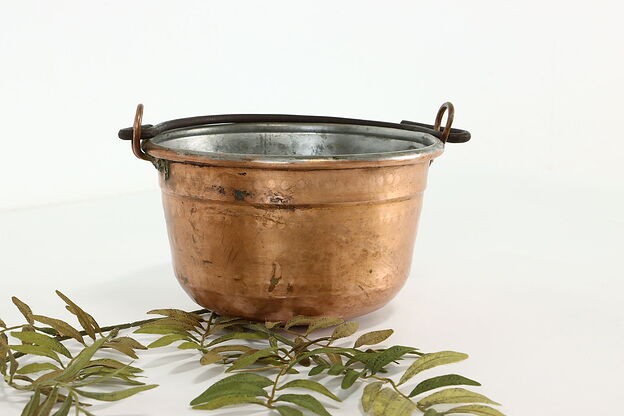 Farmhouse Vintage Hammered Copper Hanging Fireplace Pot with Handle #40155 photo