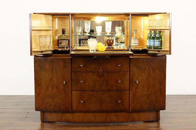 Midcentury Modern Vintage English Walnut Burl Bar Cabinet, Beautility #40161 photo