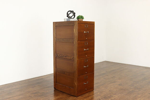 Oak Vintage 4 Drawer 1940s Office or Library Legal File Cabinet #40469 photo