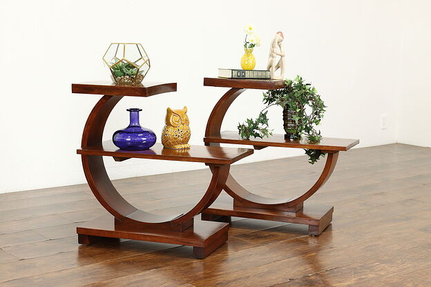 Pair of Midcentury Modern 1950s Vintage Tiered End Tables or Nightstands #40600 photo