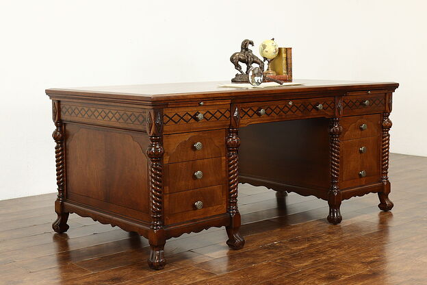 Traditional Tudor Style Antique Executive Office or Library Desk, Lincoln #38657 photo
