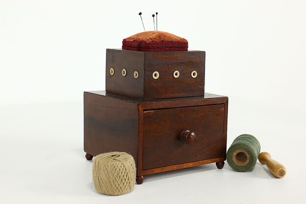 Victorian Antique Mahogany Sewing Caddy, Jewelry Drawer & Pin Cushion #40551 photo