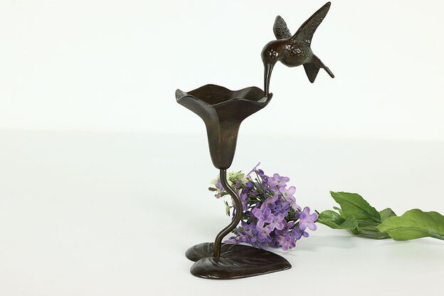 Bronze Hummingbird & Flower Vintage Sculpture #40603 photo