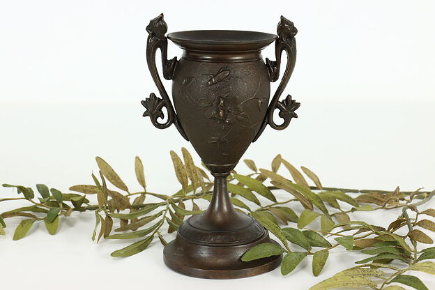 Renaissance Style Vintage Bronze Finish Urn or Incense Burner, Lion Heads #40601 photo