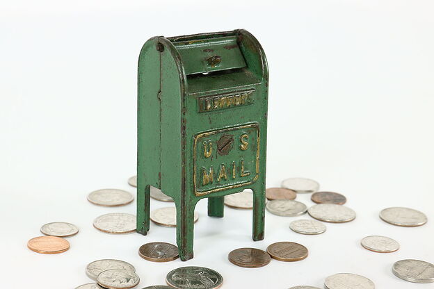 Cast Iron Antique US Mail Mailbox Coin Bank #40535 photo
