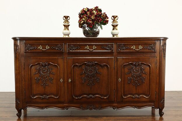 Country French Provincial Antique Oak Sideboard, Server or TV Console #38686 photo