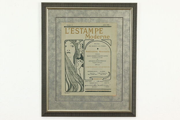 "L'estampe Moderne" Framed Original Antique Lithograph, Mucha 25.5" #40519 photo