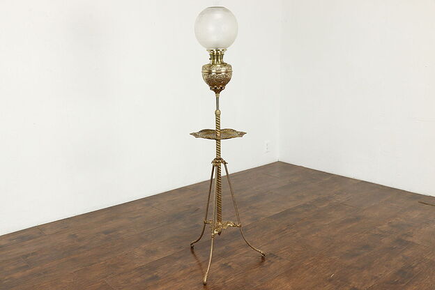 Victorian Antique Piano or Organ Oil Lamp, Glass Globe, Bradley & Hubbard #39918 photo