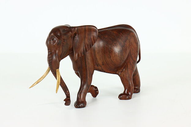 African Vintage Statue Traditional Carved Rosewood Elephant Sculpture #40324 photo