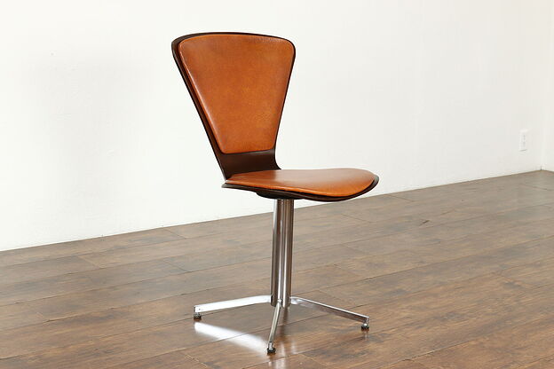 Midcentury Modern 1960s Vintage Swivel Chrome Office Desk or Vanity Chair #39729 photo