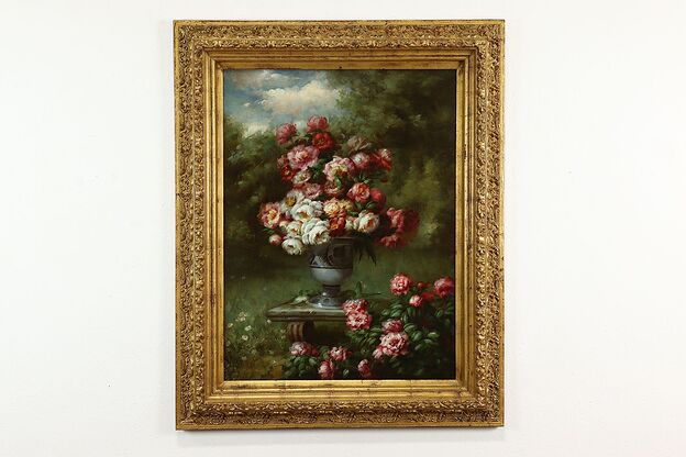 Still Life with Flowers Original Vintage Oil Painting Colette 52" #39665 photo