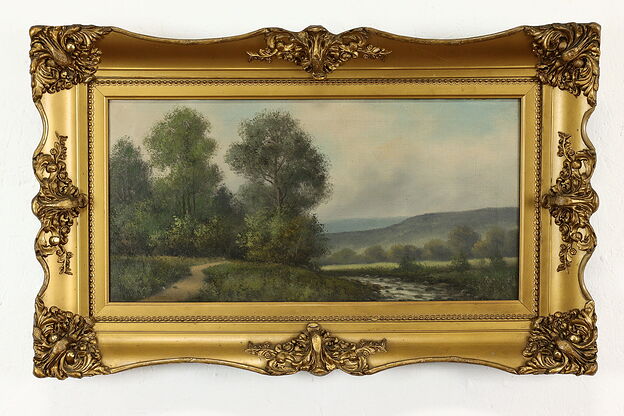 Victorian River Landscape Antique Original Oil Painting, Marvin 31.5" #40230 photo