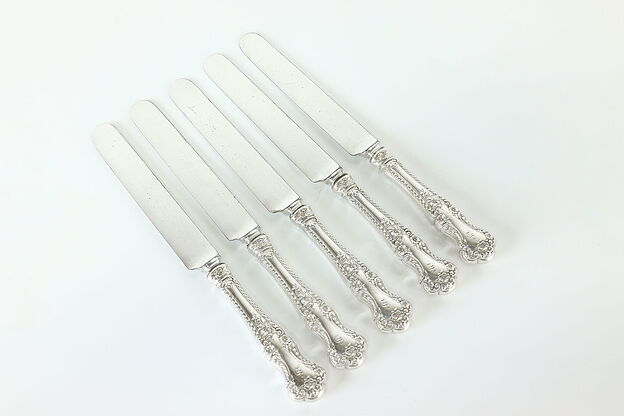 Set of 5 Sterling Silver Buttercup Antique Dinner Knives Gorham, Monogram #40718 photo