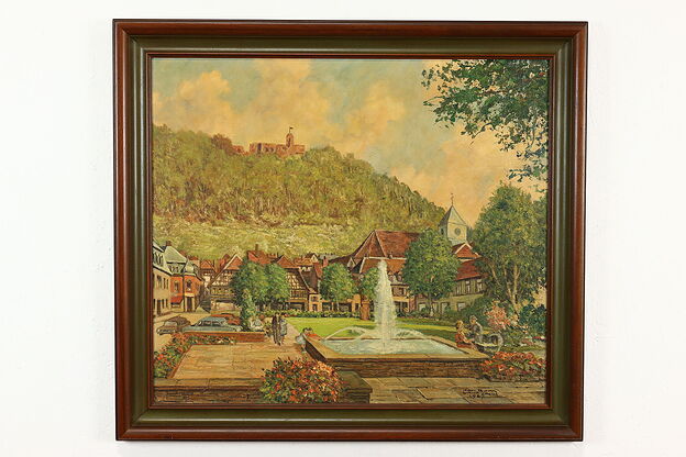 Landstuhl German Castle & Village Vintage Original Painting 1967 Bohm 37" #40287 photo