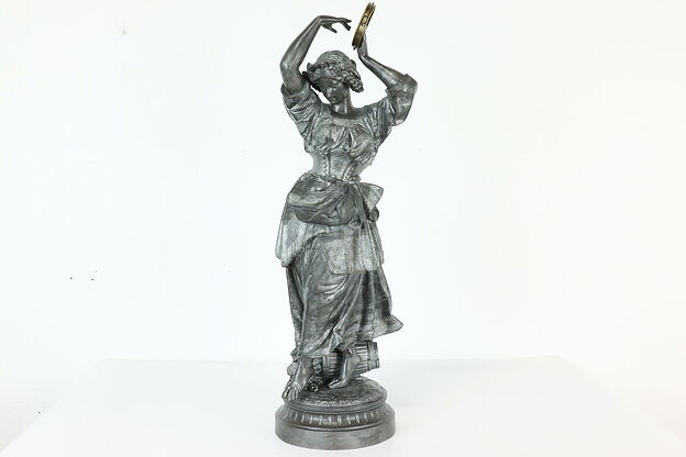 French Antique Sculpture Gypsy Dancer with Tambourine #40276 photo