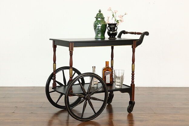 Chinese Lacquer Hand Painted Antique Bar or Tea Cart, Imperial #40687 photo