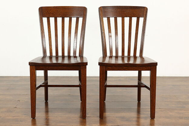 Pair of Antique Quarter Sawn Oak Office, Desk or Dining Side Chairs #37979 photo