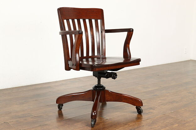 Traditional Vintage Birch Swivel Adjustable Office Desk Chair, Seng #39057 photo